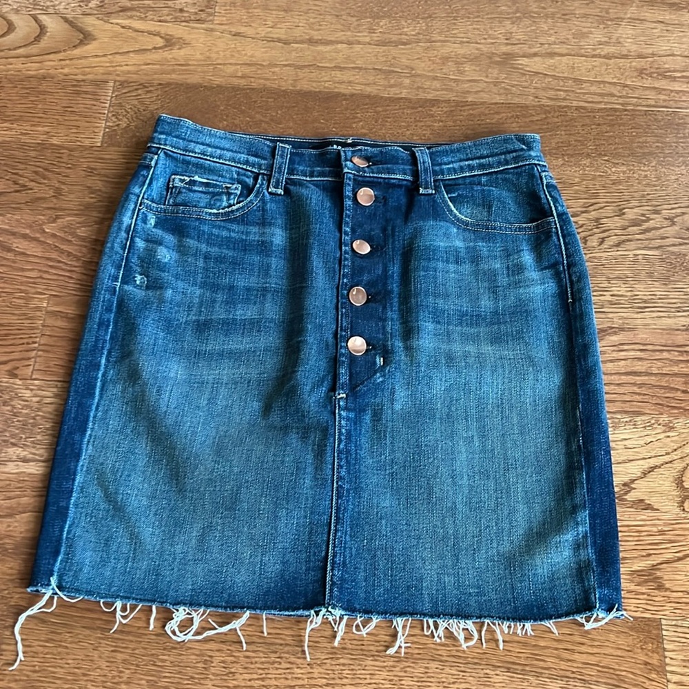 J Brand Rosalie denim button fly sz 28 medium length skirt raw unfinished hem